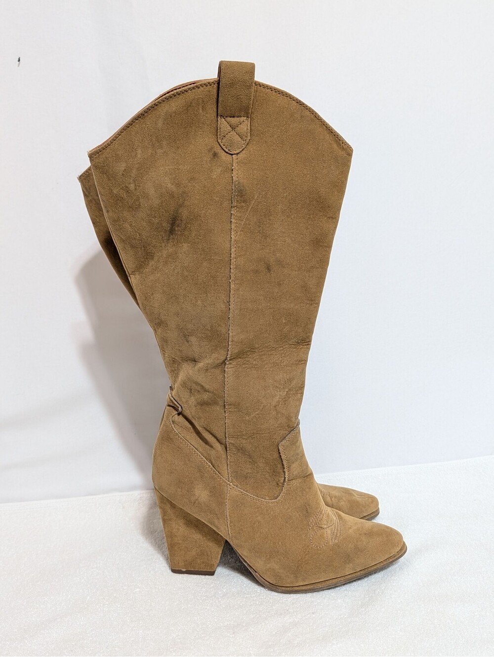 JustFab Maybelle Western Boots Women’s 10 Tan Faux Suede Knee High